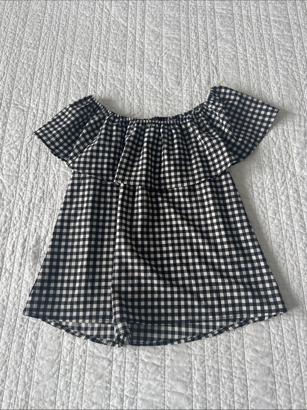 Sanctuary Black and White Gingham Off-Shoulder Top